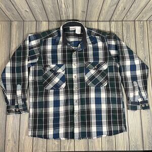 Field & Stream Men Vintage Flannel Shirt 100% Cotton Heavy Outdoor Sz L Green